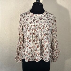 Floreat Red and Cream Blouse with Beaded Top and Pleated Details